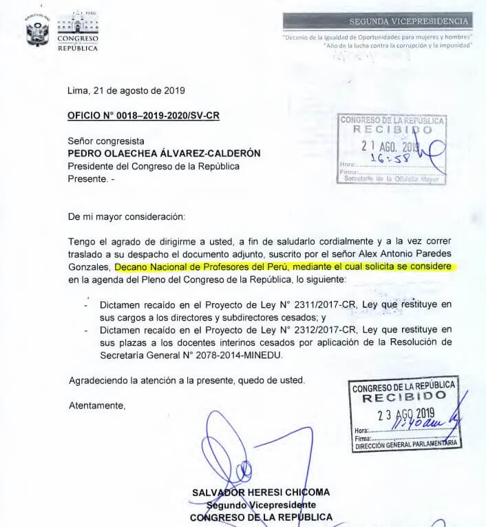 Ojo_Publico's tweet photo. 📍Cuando era decano del Colegio de Profesores, #AlexParedes acudía al @congresoperu y enviaba oficios en defensa de proyectos que reincorporan a docentes cesados en el marco de la #ReformaMagisterial. Ahora, como legislador, promueve estas propuestas.
👉 https://t.co/Xj6cL2lHRf https://t.co/S7vYzGpp2g