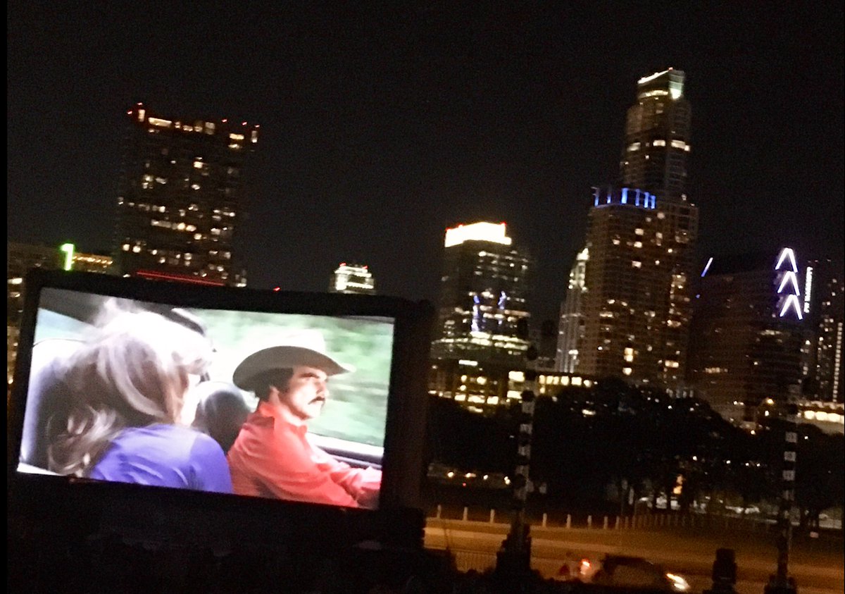 This was in #dallas at night … #smokeyandthebandit pop up drive in… #outdoormovie