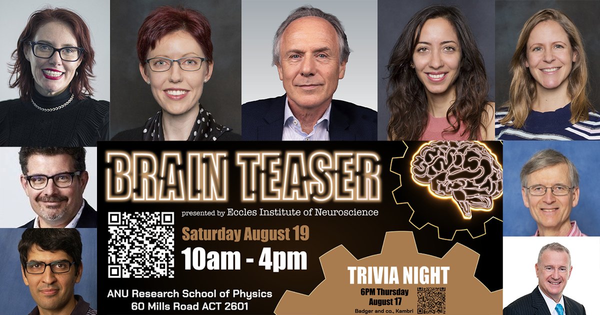 JCSMR's tweet photo. In conjunction with @Aus_ScienceWeek, #Canberra’s own neuroscientists at #JCSMR's Eccles Institute of #Neuroscience proudly present @2023Brainteaser, the ultimate #ScienceWeek event for all things brain-related! Register now: https://t.co/sGuKABugp7 #ouranu #brainteaser2023 https://t.co/XiAdrR5cvL