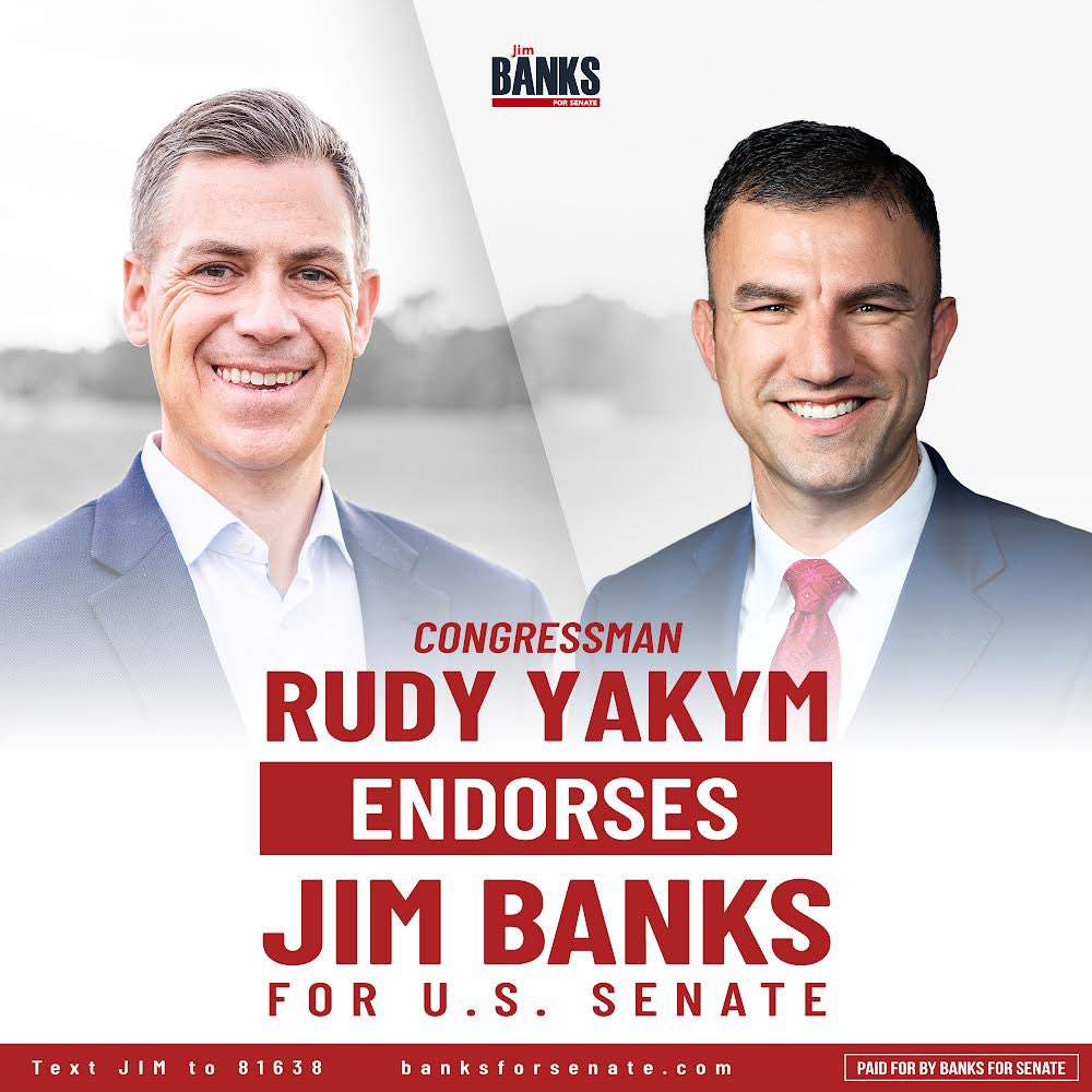 I’m honored to have Congressman <a href="/RudyYakym/">Rudy Yakym</a>’s endorsement to be Indiana’s next conservative Senator! 🇺🇸