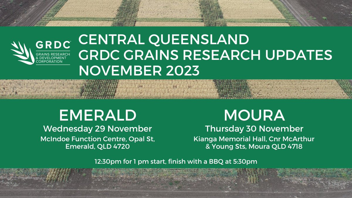 Coming in November. the #CQ #GRDCUpdates will look at CQ farming systems data with speakers Lindsay Bell <a href="/lindsaywbell/">Lindsay Bell</a> <a href="/DarrenAis/">Darren Aisthorpe</a> Doug Sands, <a href="/dr_dirt_oz/">David Lester</a> and local agros. They will be a great few days.
Details: bit.ly/3IfWfl5