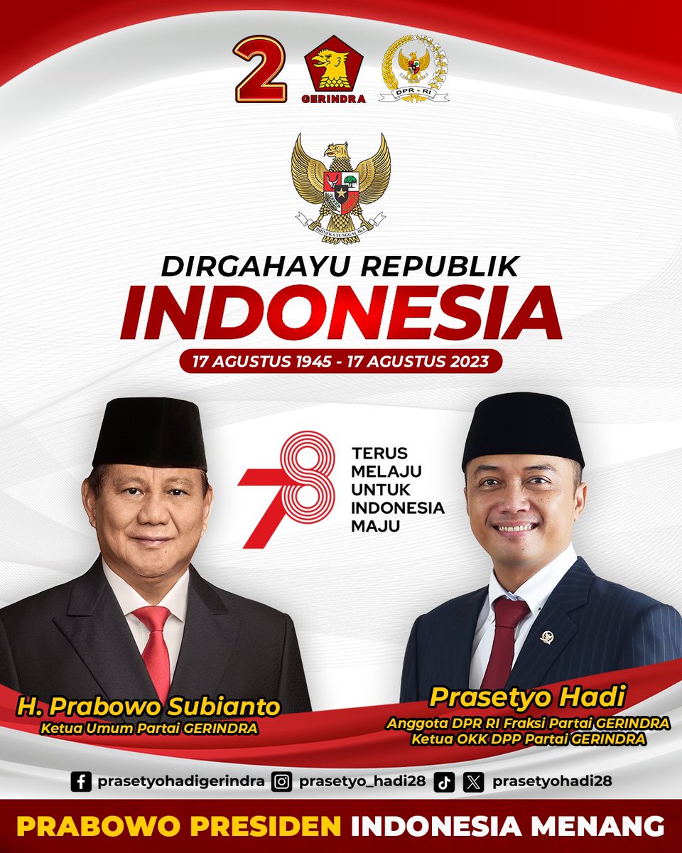 Dirgahayu Indonesiaku. Tanah air yang kita cintai. Merdeka! 🇮🇩

#hutri78 #harikemerdekaanindonesia #indonesiamerdeka #dirgahayuindonesia #dirgahayuri78 #harikemerdekaan #indonesia #indonesiaterusmaju #prabowosubianto #gerindra #prasetyohadi #anggotadprri #fraksigerindra