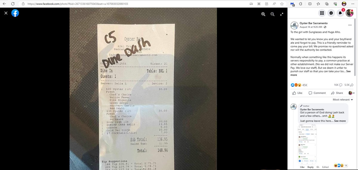 WeazelMart's tweet photo. So yes, it's bad that they got dined and dashed. But would you as a server want to work at a restaurant where they boast "they love their workers and don't make them pay when a dine and dash happens?" https://t.co/spk3ln6oCB

#oysterbar #seattle #restaurant https://t.co/jUYzvhS6km