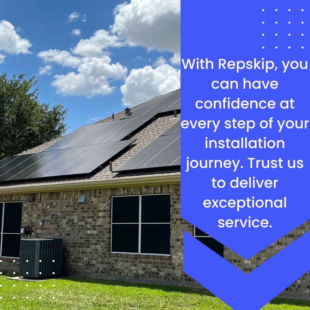 Seamless Installations with Repskip: Where Confidence Meets Exceptional Service 💯✨

#REPSKIPsolar #REPSKIPenergy #REPSKIPtexas #SolarPower #solarinstallation #ClimateAction #CleanTech #GreenLiving #REPSKIPsolarpower #solarpanel #solarinstallationcompany