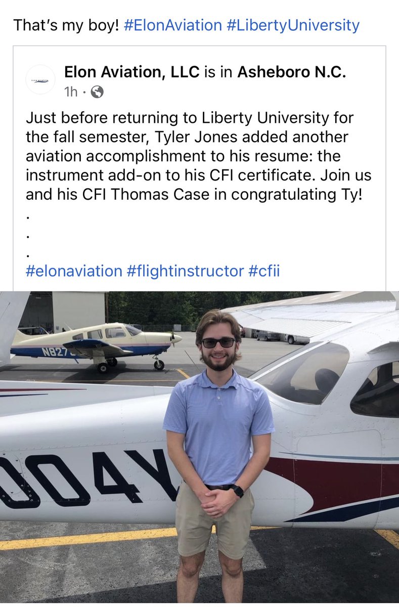 realestatebytod's tweet photo. This kid keeps impressing me! #ElonAviation #LibertyUniversity #LUSOA #Pilot https://t.co/96CldorSg4