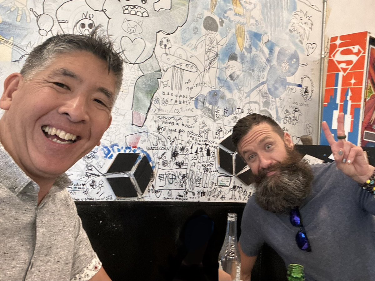 CONGRATULATIONS to <a href="/ChrisMacDonald/">ChrisMacDonald</a> for embarking on your Masters program! The doodles on the wall behind us could practically be the neural networks that you and I discussed. I can’t wait to apply your research in my Green Violin Well-Being projects! You got this! #Masters