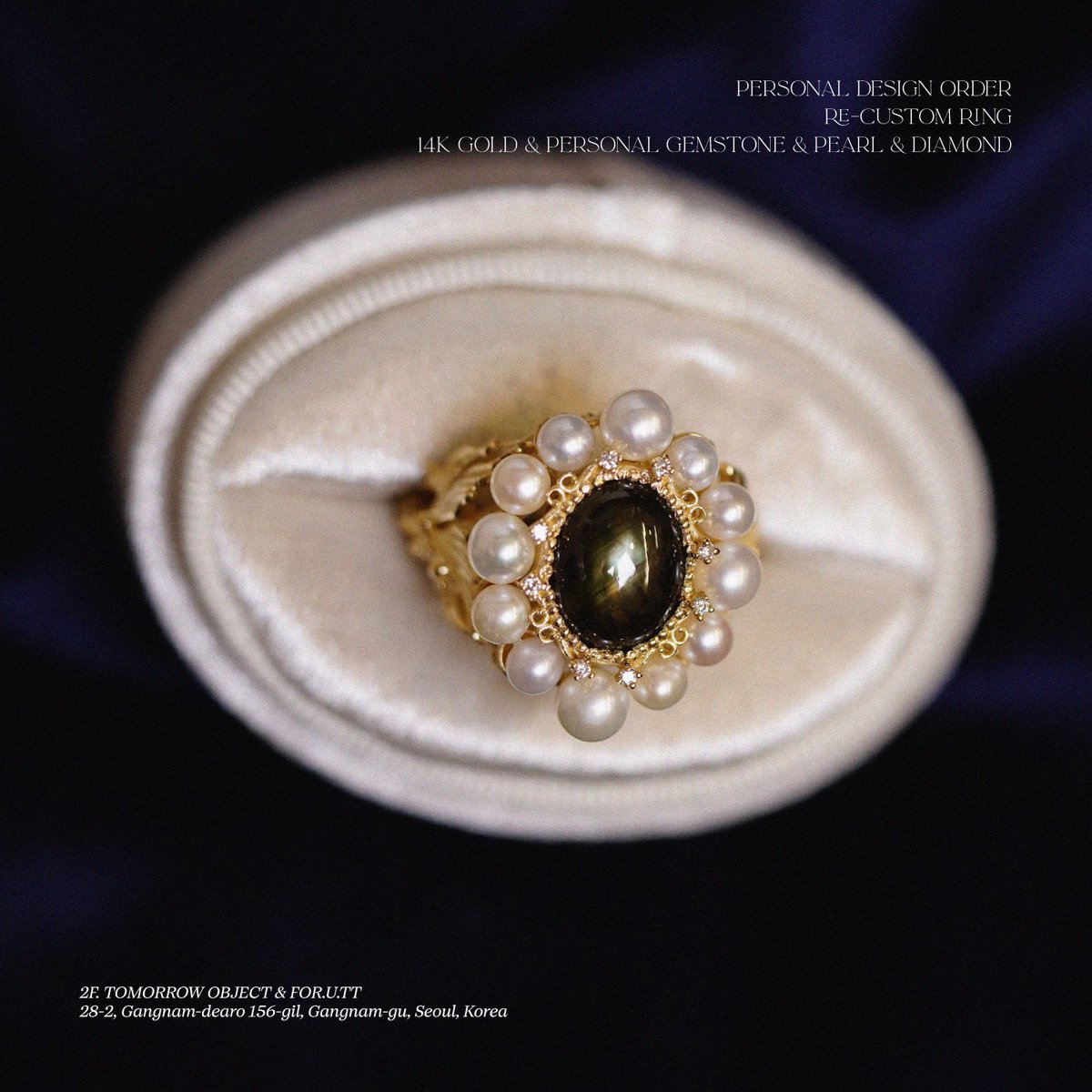 ObjectTomorrow's tweet photo. personal design order ring.
re-custom
14k gold & personal gemstone & diamond & pearl

가지고 있던 할머님의 반지를 리커스텀 작업해주셨어요. 메인석은 원래 있던 세팅을 (안쪽 밑이 너무 깨져있어서) 약간 재가공하고, 리디자인 진행하면서 진주도 교체하고 포인트 멜리도 넣어주었습니다. 얇은 디테일들로 인해 은은한 느낌이 부각된 것 같은 옆 라인은 안쪽이 둥글린 선으로 이어져 편안한 착용이 가능합니다.
