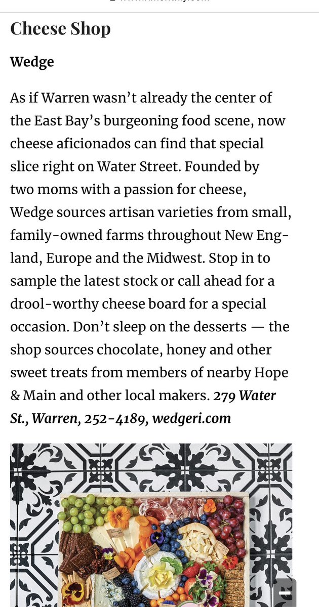 Woohoo! Yay for Wedge! And yes, #warrenri  is the center of the East Bay’s burgeoning food scene. 🎉🧀💛