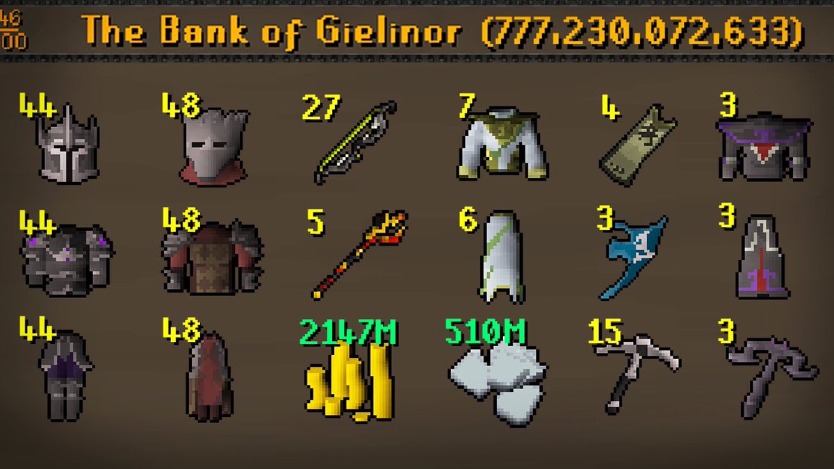 Biggest bank in OSRS history! 

3rd age Pickaxe (7-8B) giveaway to one person who likes, comments, &amp; subs :) good luck m.youtube.com/watch?v=0bicVa…
