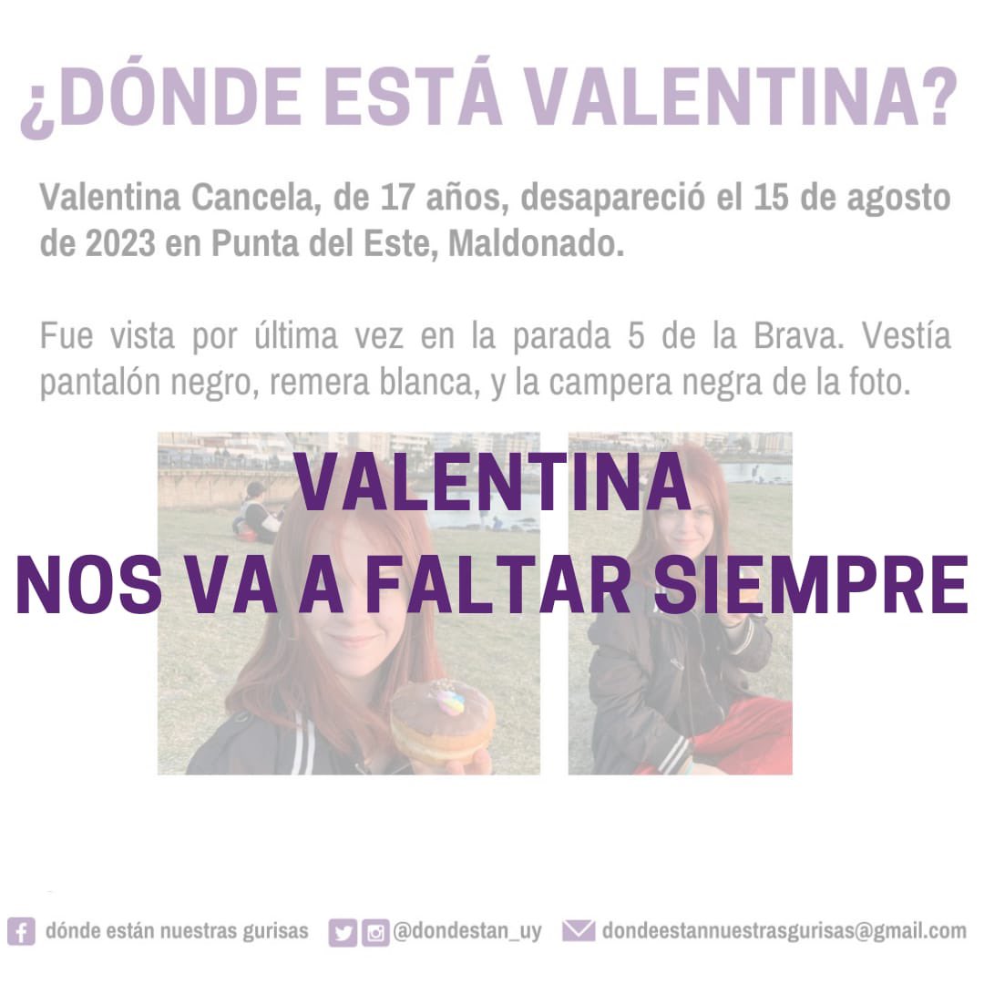 VALENTINA NOS VA A FALTAR SIEMPRE
Otra vez la violencia machista, otra vez un varón que desaparece y mata.

Otra vez el dolor y la impotencia, la rabia de saber que el Estado podía haber hecho algo, pero no hizo nada. Otra vez es cómplice.