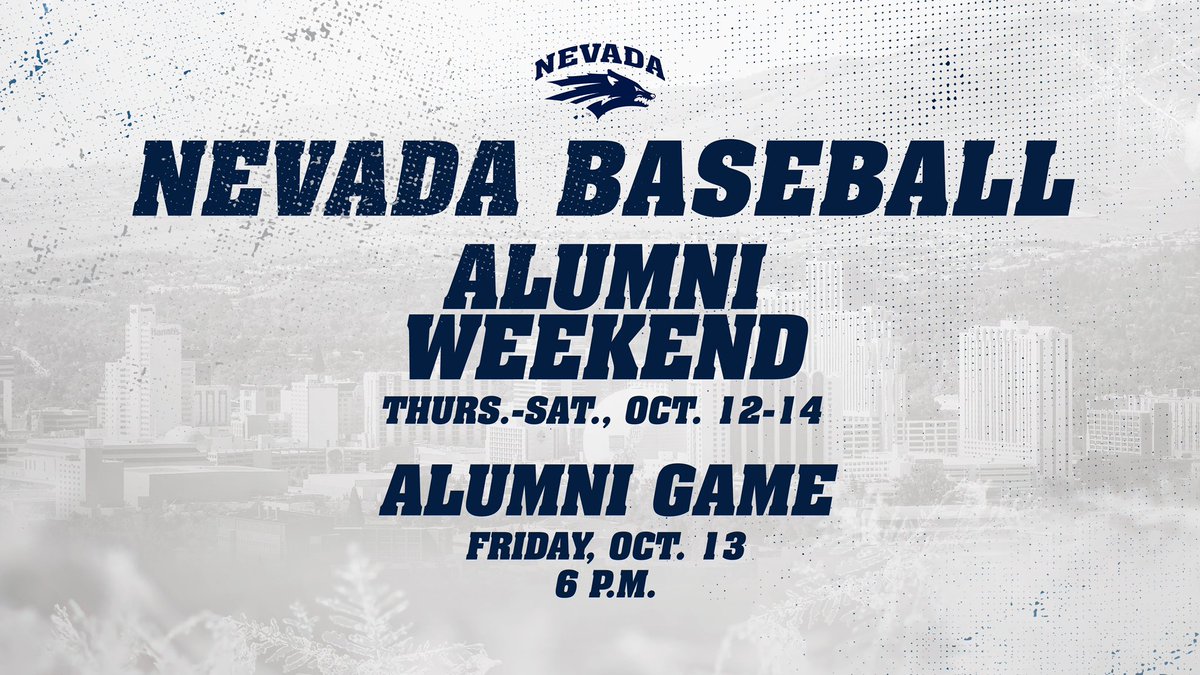 🗣️ 𝐂𝐀𝐋𝐋𝐈𝐍𝐆 𝐀𝐋𝐋 𝐀𝐋𝐔𝐌𝐍𝐈!

Nevada Baseball will hold Alumni Weekend Oct. 12-14!

Warm up the arms and get those cuts in for the Alumni Game Friday, Oct. 13 at Peccole Park!

#BattleBorn