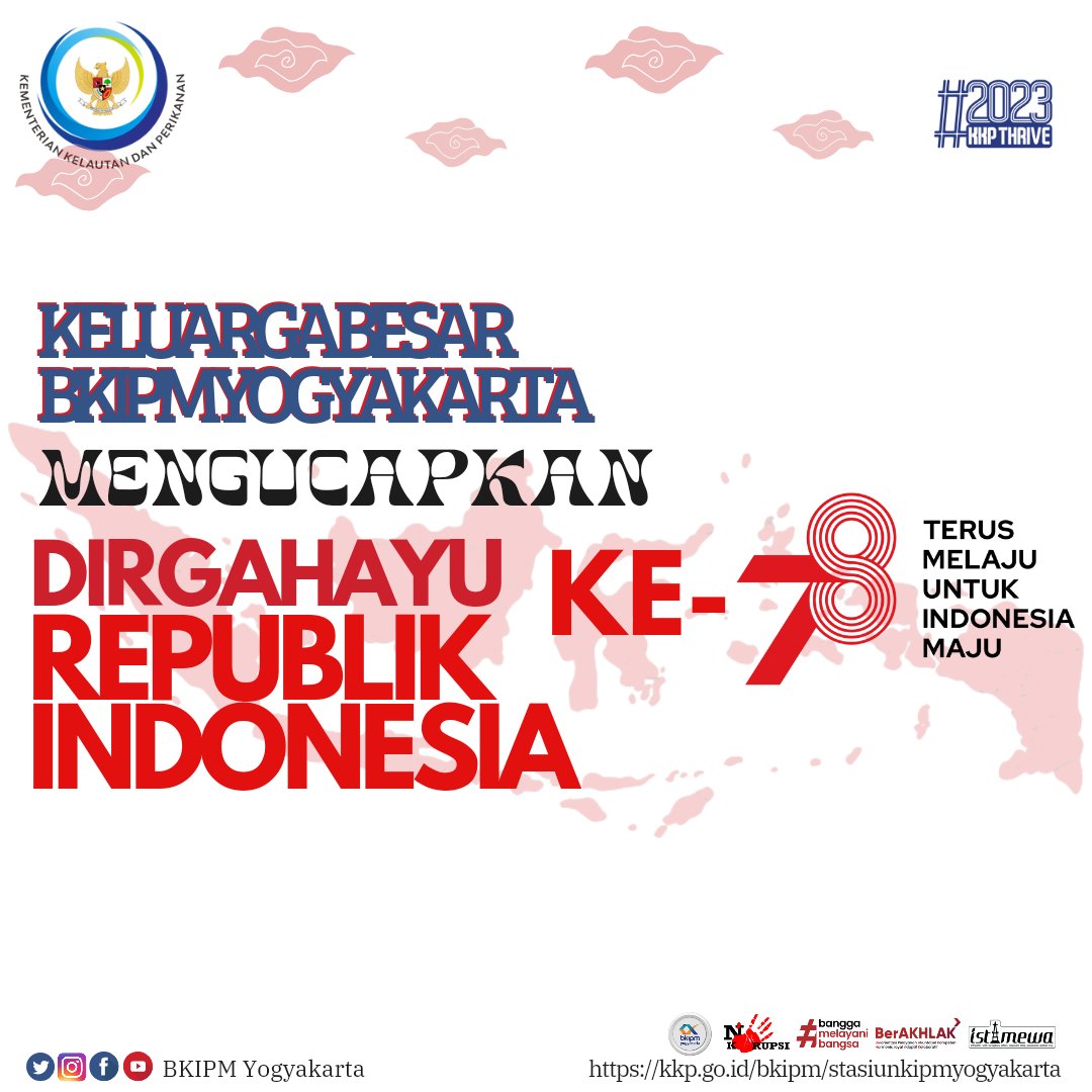 bppmhkp_jogja's tweet photo. Keluarga Besar Stasiun KIPM Yogyakarta mengucapkan Dirgahayu Republik Indonesia ke 78

Terus Melaju untuk Indonesia Maju

#DirgahayuRI78
#HUTRI78
@edi_santoso65 https://t.co/FiAUcM7IiL