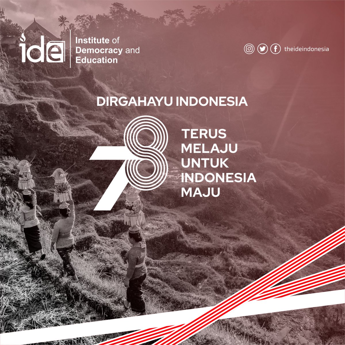 Dirgahayu ke-78 Republik Indonesia! 

Terus melaju untuk Indonesia maju. 🇲🇨

Untuk mencapai Indonesia emas 2045, IDE Indonesia mengajak seluruh anak bangsa untuk memperkokoh persatuan dan bergotong-royong dalam bekerja dan berkarya.

#theideindonesia