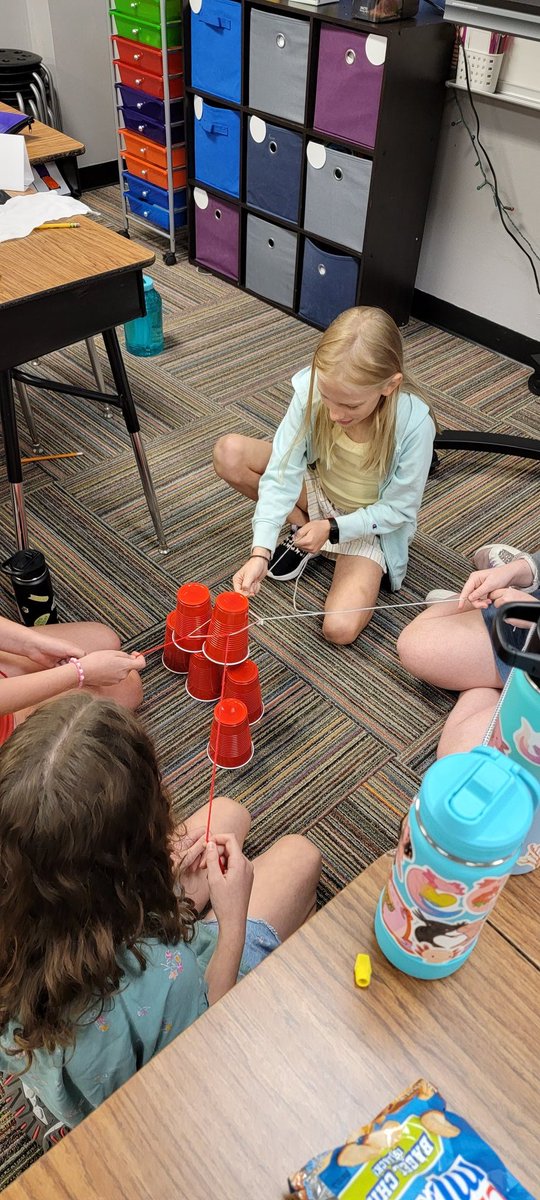 Day#2. Cup Stacking-team building, communication development in a team.  They loved science today!