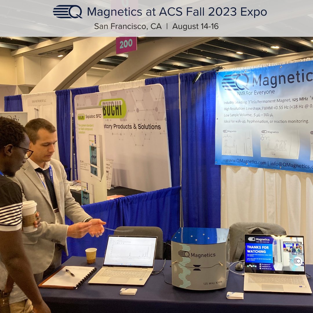 QMagnetics's tweet photo. Thank you to everyone who stopped by the #QMagnetics booth at the #ACSFall2023 Expo and for your enthusiasm to learn about the only 125 MHz benchtop NMR! If you missed the QM-125 this year, be sure check it out at future ACS Expo events.
#benchtopNMR #NMR #NMRchat #chemtwitter https://t.co/xDufSu9fby