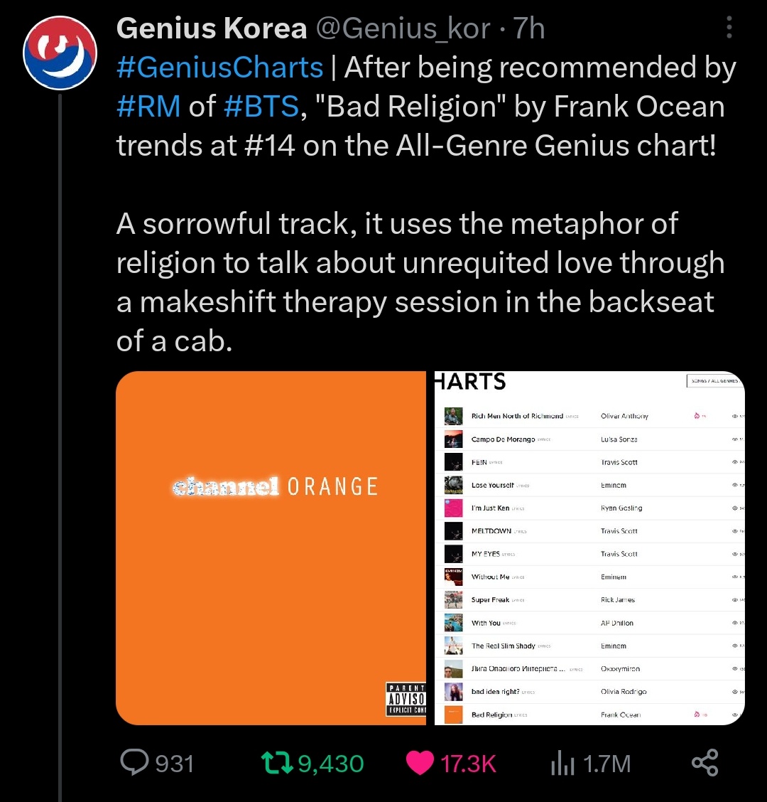 BTSpavedthewayh's tweet photo. frank ocean updates , Spotify, genius korea , locals , prediction account, armys coming up for whole situation 🫶😭 THANK YOU SM 🫶🫶😭 https://t.co/DnamYaOPkk
