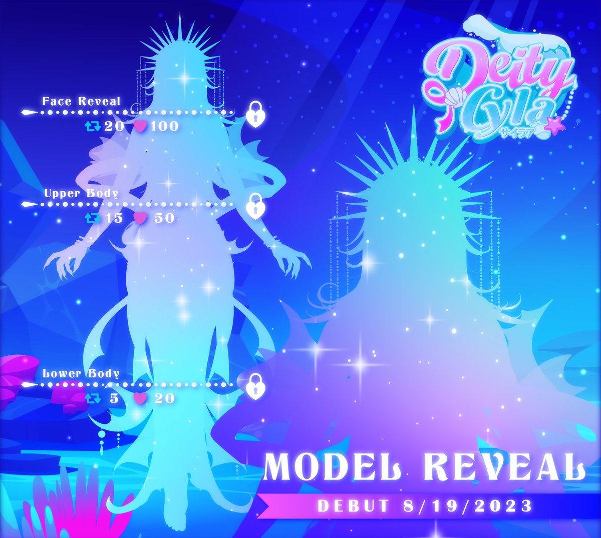 DeityCylaVT's tweet photo. 🫧🐚MODEL REVEAL TIME!!🐚🫧  
         
✦ Debut day has been set for Sat 8/19/2023 !!
✦ After a long slumber she feels her power start to return...will you help her reach the surface?  
 #VtuberUprsing #ModelReveal #VtuberDebut #VtuberSupport https://t.co/Kr9QXhMNEH