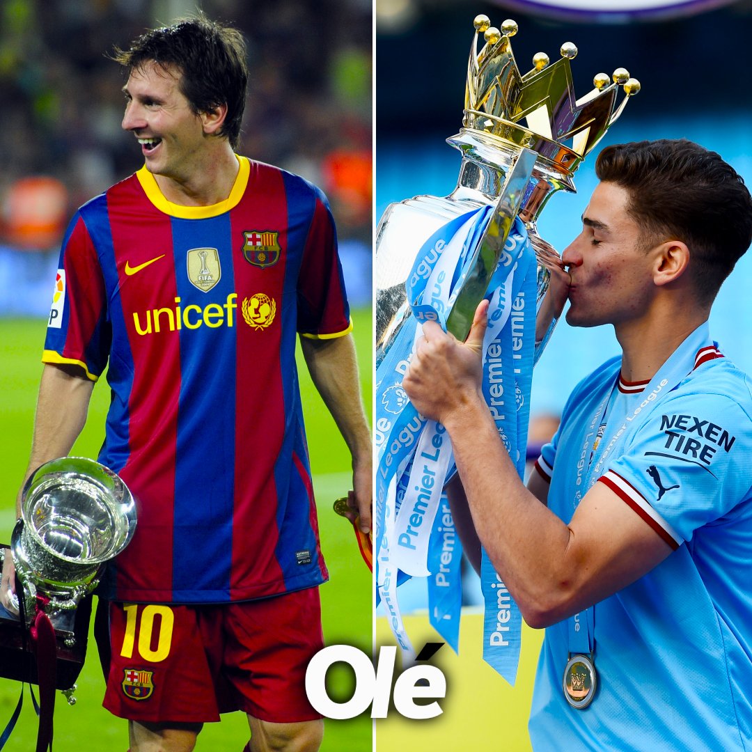 Lionel Messi a los 23 años ➡️ 14 títulos 🏆
Julián Álvarez a los 23 años ➡️ 14 títulos 🏆

El delantero del Manchester City igualó con la Supercopa de Europa la marca de Leo 🇦🇷💙
