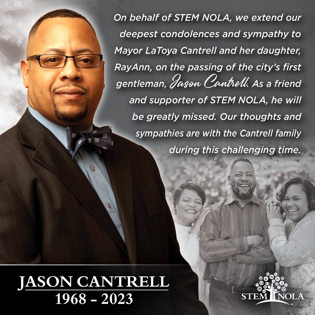 My family and I extend our deepest condolences and sympathy to Mayor Cantrell &amp; daughter, RayAnn, on the passing of the city's first gentleman, Jason Cantrell. He was an amazing father, husband, attorney, &amp; friend. May his soul RIP and his family be comforted by God's promises!