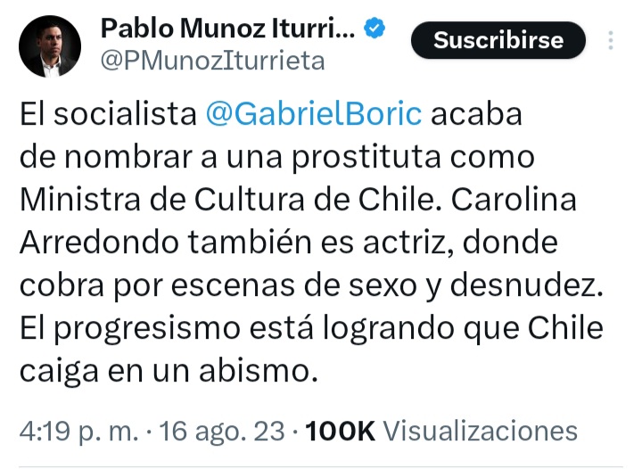 MarciaVarSan's tweet image. Cómo es posible que @ucach_oficial tenga como catedrático a este hombre violento, agresivo y grosero, que trata de prostituta a la nueva Ministra de Cultura de Chile, de profesión actriz, por sus actuaciones? Impresentable el nivel de este misogino vulgar