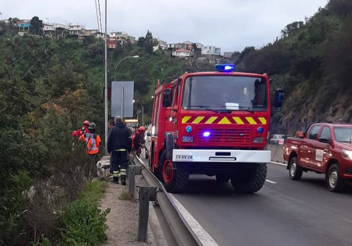 CBV1851's tweet photo. Esta tarde la @Decima_CBV y un equipo Grimp trabajaron en avenida Santos Ossa, altura parque Quintil de #Valparaíso donde un hombre cayó alrededor de 20 metros. Fue rescatado y entregado a personal Samu. https://t.co/LQ9dsL722e