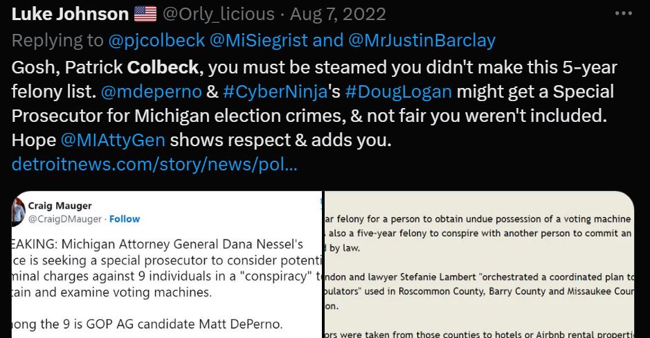 Orly_licious's tweet photo. Remember Patrick Colbeck? He's the tool who hid behind Christianity while grifting $1 Million from innocent folks while shamefully telling the #BigLie. He admitted it. Pat should have been indicted like Matt DePerno. Now he's #MikeLindell's coffee boy at #LindellEvent. https://t.co/5NRusfCDCG