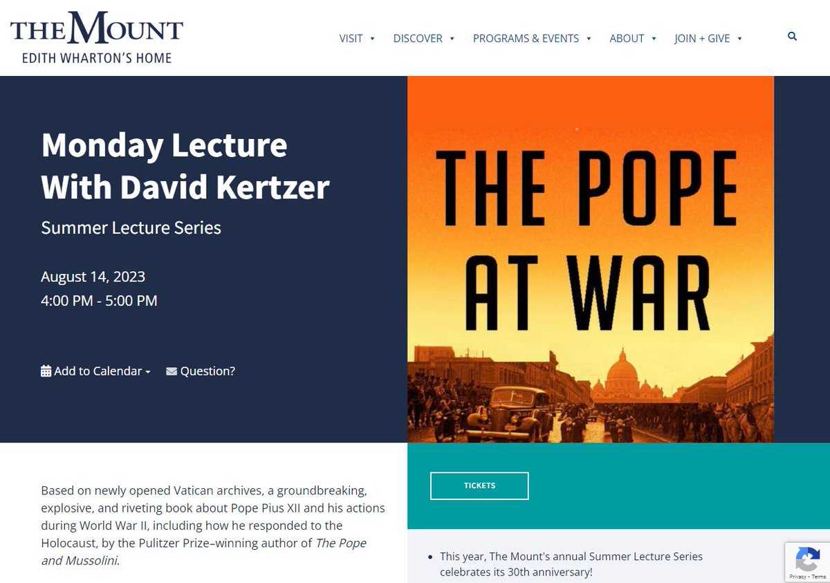 Deep thanks to The Mount and to the 650 people who attended the two sold-out book talks on The Pope at War on Monday and Tuesday