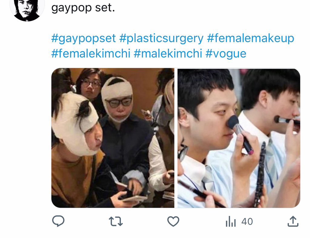 gaypop couple.

#plasticmonster #koreanfag #plastic #korea #whitening #femalemakeup #chinkeyed #cringe #vogue