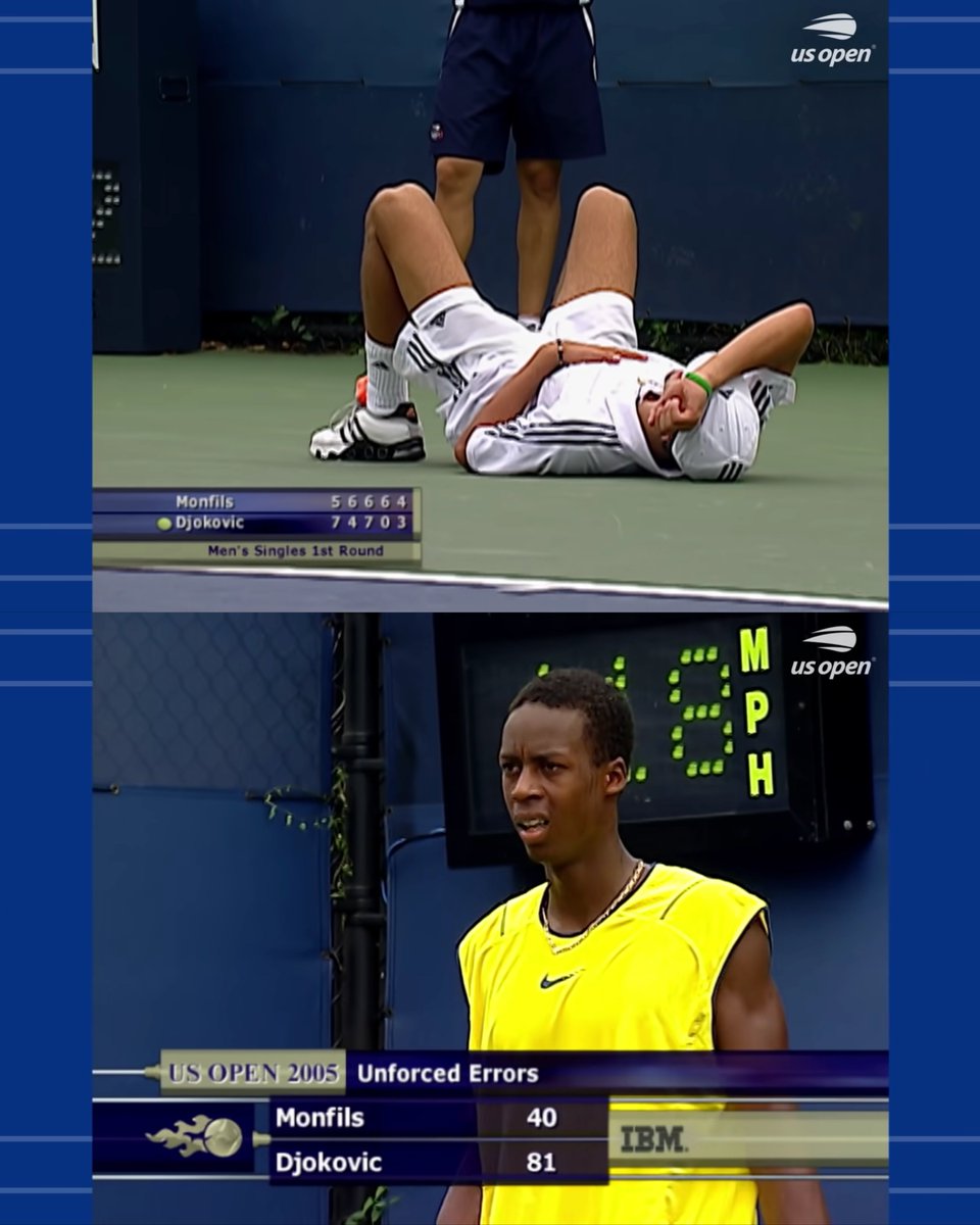BastienFachan's tweet photo. The first Djokovic-Monfils match was crazy

- Djokovic came in as the underdog
- Monfils bageled him in the fourth
- Djokovic collapsed from heat stroke
- Djokovic hit 80+ UEs (twice as many as Monfils)
- Djokovic prevailed 7-5 in the fifth
- 18 years later, he leads Monfils 18-0 https://t.co/qvouAgXqTe