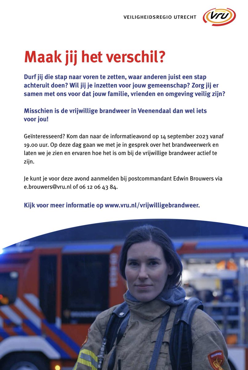 We geven informatie en laten geïnteresseerden echt kennis maken met de brandweer. 

Donderdag 14 september, 19:00, brandweerkazerne aan de Industrielaan! 🚒🧑🏻‍🚒