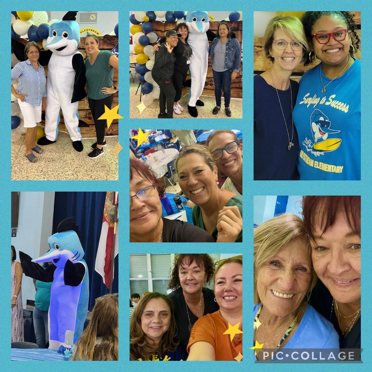 GulfstreamES's tweet photo. Our Staff Opening of Schools Meeting was a hit! We enjoyed breakfast, collaborating, and even got a visit from our school’s mascot. 💙💛 #GulfstreamES #Marlins @MDCPS @SuptDotres @MDCPSSouth https://t.co/6VbeVmdOwq