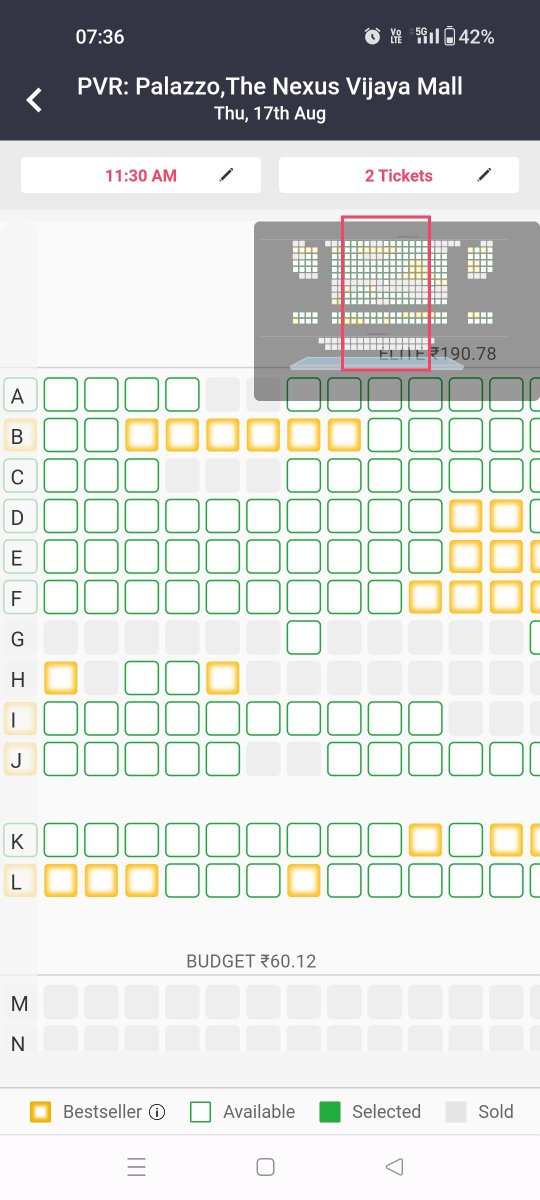 Rangaraayar's tweet photo. As I said, yesterday night I took screenshot of 17-8-23 11:30 am show in Palazzo. It was Orange

Today same show, it is Green and seats available

Why this build up?
Jailer
Pic 1 yesterday
Pic 2 today
Aug 17 11:30 show https://t.co/Ryys62QWyT