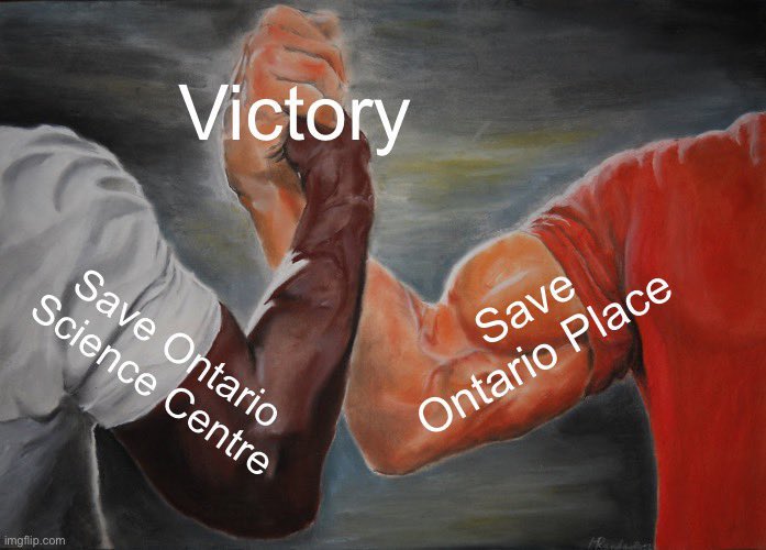 .@SaveOSC and @ONPlace4All co-chairs recreate the epic handshake at the end of the A Better Idea presentation! Thanks to the 1000 people who attended either in person or virtually. We can win this fight with your help! Visit ontarioplaceforall.com/abetteridea to learn more. #topoli #onpoli