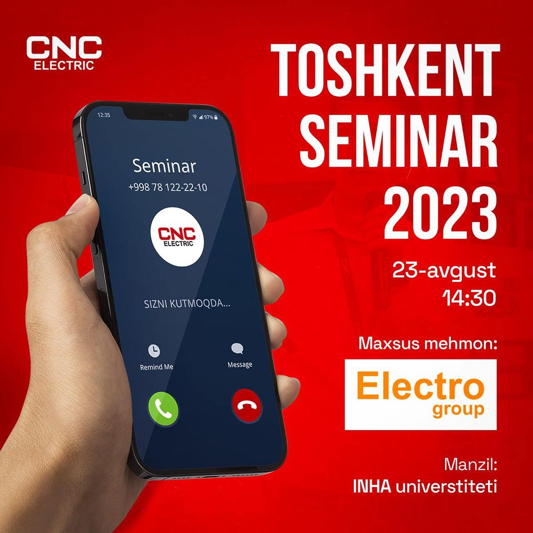 cnc_electric's tweet photo. CNC's distributor in Uzbekistan!
We invite you to our seminar in Tashkent on August 23 at 14:30.
Visit our seminar,  learn about innovations and share experiences with solar energy experts.
 Special guest: Electro Group
 Destination: INHA University
Call at: 78 122 22 10 https://t.co/B8vy6itufe