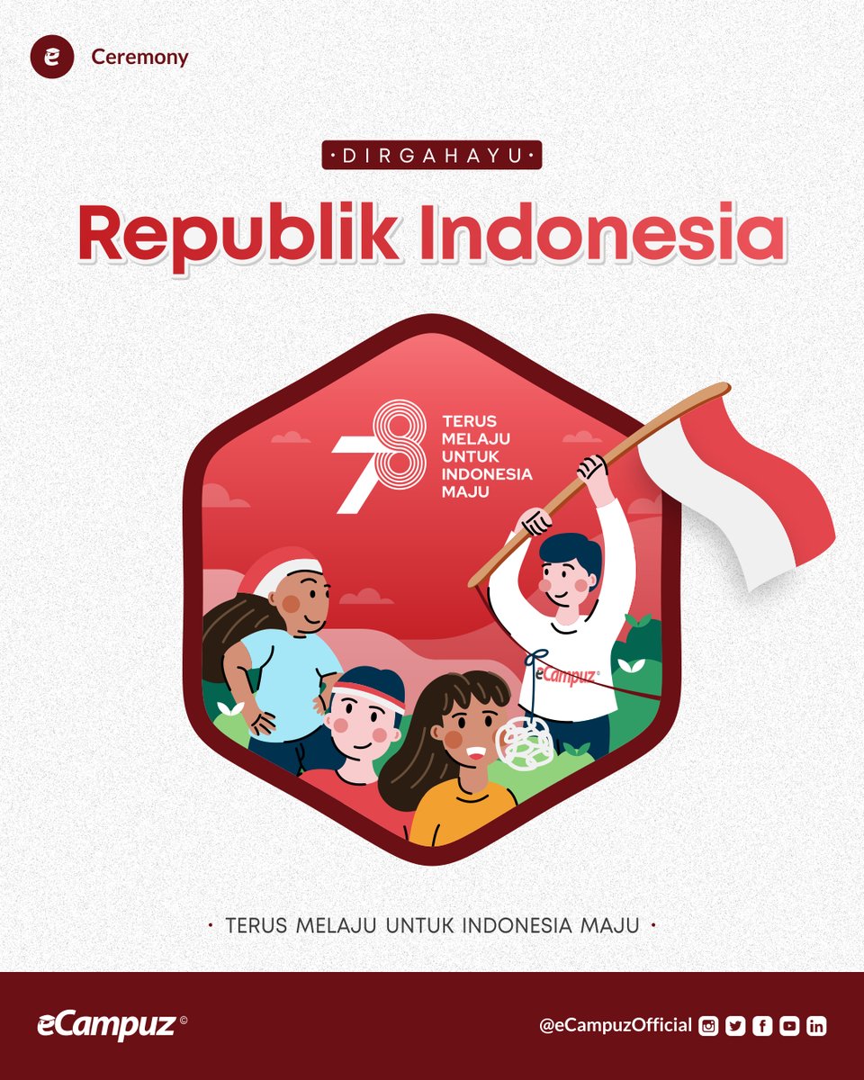 eCampuzOfficial's tweet photo. Terus bersinergi, melaju bersama, teruskan perjuangan demi kemajuan pendidikan bangsa.
Dirgahayu Indonesiaku! Terus Melaju untuk Indonesia Maju.
#eCampuz
#Jamitu
#DirgahayuIndonesiaku
#DirgahayuRepublikIndonesia
#HUTRI https://t.co/dPua7Van2o