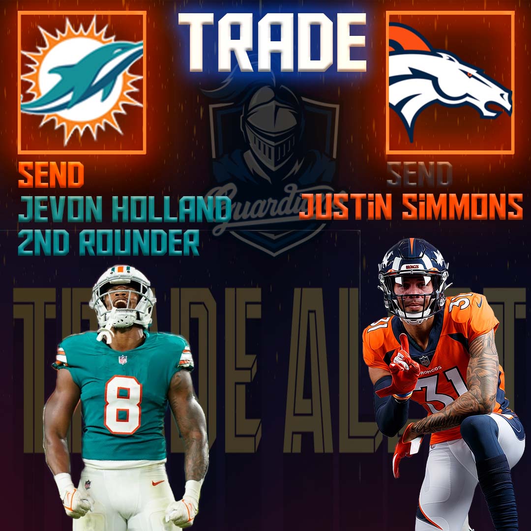 MaddenGuardians's tweet photo. Trade Alert! 
Dolphins acquire top safety Justin Simmons for Holland and a 2nd. https://t.co/14aSjsxwfq