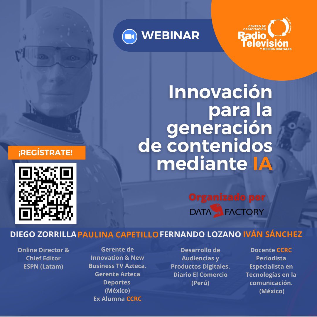ccrcmx's tweet photo. ¡Conoce cómo los medios de comunicación están creando contenidos mediante la Inteligencia Artificial!
Webinar organizado por DataFactory
24 de agosto, 13:00 hrs 
https://t.co/K3vKse06fS.

#CCRC #InteligenciaArtificial #DataFactory #Generaciondecontenidos https://t.co/3N5PbbIexJ