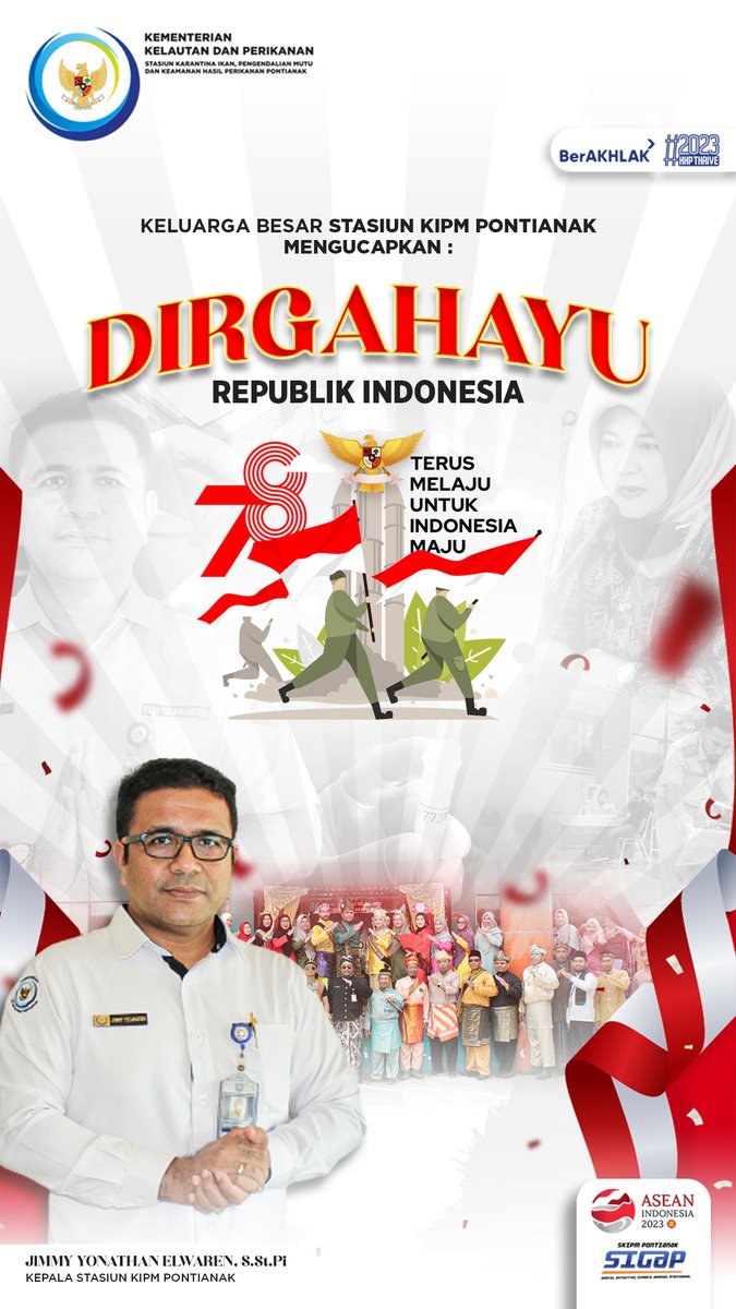 bppmhkp_pnk's tweet photo. Hai #SahabatBahari Keluarga Besar Stasiun KIPM Pontianak mengucapkan Dirgahayu Republik Indonesia ke-78.

#SahabatBahari, di peringatan Hari Ulang Tahun ke-78 Kemerdekaan Republik Indonesia hari ini, mari bersama kita kencangkan tekat kita, mempersatukan keberagaman, dan melanjutkan perjuangan untuk menjaga laut dan sumber daya perikanan yang berkelanjutan untuk Indonesia Emas.

Terus Melaju Indonesia Maju ✨

#KKPThrive #EkonomiBiru #KKPGOID #MenteriKKP #SaktiWahyuTrenggono #HUT78RI #RI78 #KemerdekaanRI #IndonesiaTerusMelaju