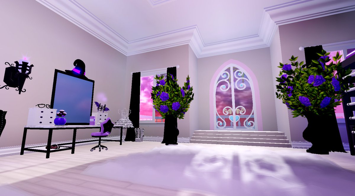 Donut_Snatcher's tweet photo. @RoyaleLunaa My very dark-fairy inspired dorm. Bonus high graphic pic! (rip my pc) Btw my budget was around 200k and I still want to add a few things. https://t.co/Moaur3J9Oa