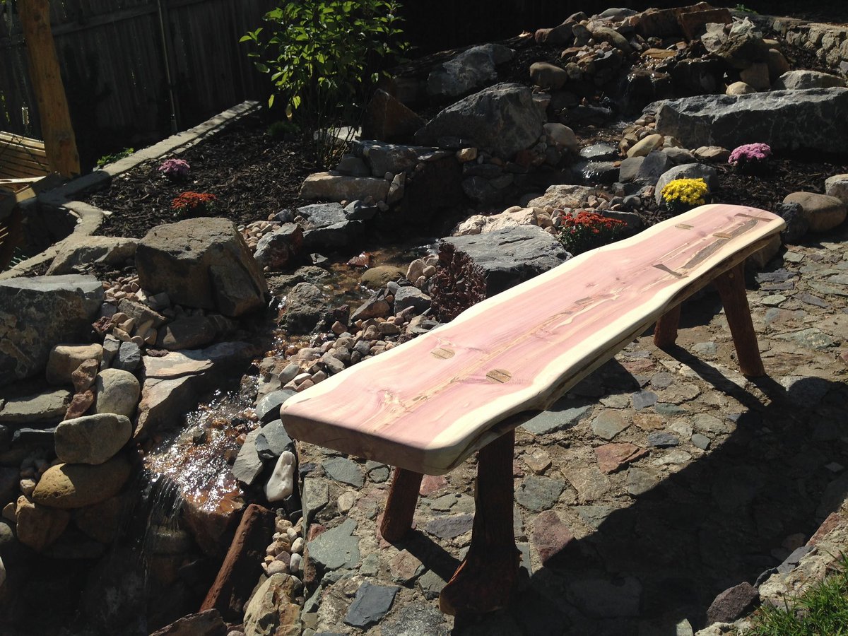 naturalmiracles's tweet photo. These benches were created in the George Nakashima style using fire seasoned Juniper, Osage Orange legs which have been bored through the entire thickness of the top and secured with Ebony wedges (no fasteners used) and stabilized using butterflies out of Desert Ironwood. 

There’s an interesting story behind the Osage Orange legs. if you’d like to know more, please comment below or follow me.