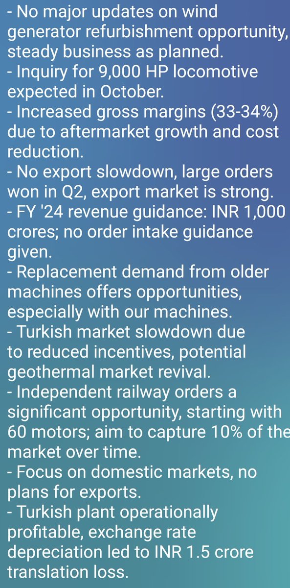 ConcallSummary's tweet image. Key Summary from TD Powersystem Ltd. Q1FY24 Concall

Follow 📢 for More Concall Summary

#TDpowersystem
#TDPower
#Concall
#Q1FY24
#TrendingNow 
#StocksInFocus 
#StockMarket 
#stockmarketnews 
#stockstowatch