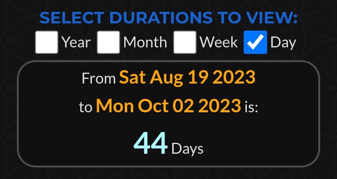 Stellar17Arya's tweet photo. The Pool clock is the period of 1440 days starting from Pool's first post, in which 1 day corresponds to 1 minute on the clock.
Midnight on the Pool clock is 10/2/23 (1440 days).
8/18/23 is 45 days before midnight. 45 is Trump
8/19/23 is 44 days before midnight. 44 is the Storm https://t.co/hGGVG83xGb