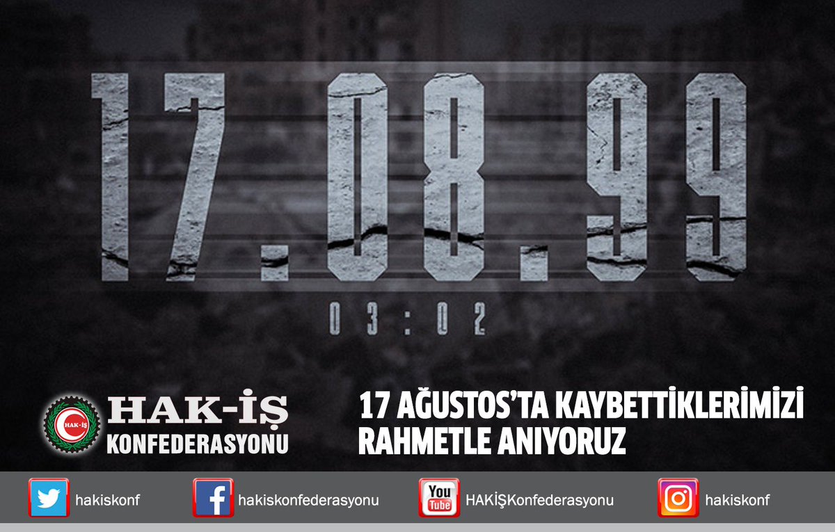 #17Ağustos1999 Marmara Depremi'nin 24. yıl dönümünde, hayatını kaybeden vatandaşlarımızı rahmetle anıyoruz.
Bu vesileyle 6 Şubat #AsrınFelaketi’nde  ve diğer afetlerde kaybettiğimiz vatandaşlarımıza da Allah'tan rahmet diliyoruz. 

Ülkemizin böyle felaketleri bir daha yaşanmaması