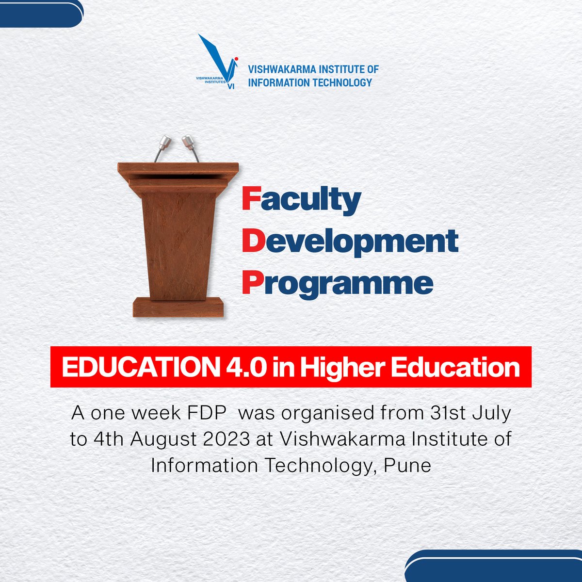 viit_pune's tweet image. Five-Day Faculty Development Programme at VIIT Pune. 
#FDP #NEP #FacultyDevelopmentProgram #viitpune #EngineeringInstitute #puneuniversity #punecolleges #puneengineering #pune #punecity #engineeringcolleges