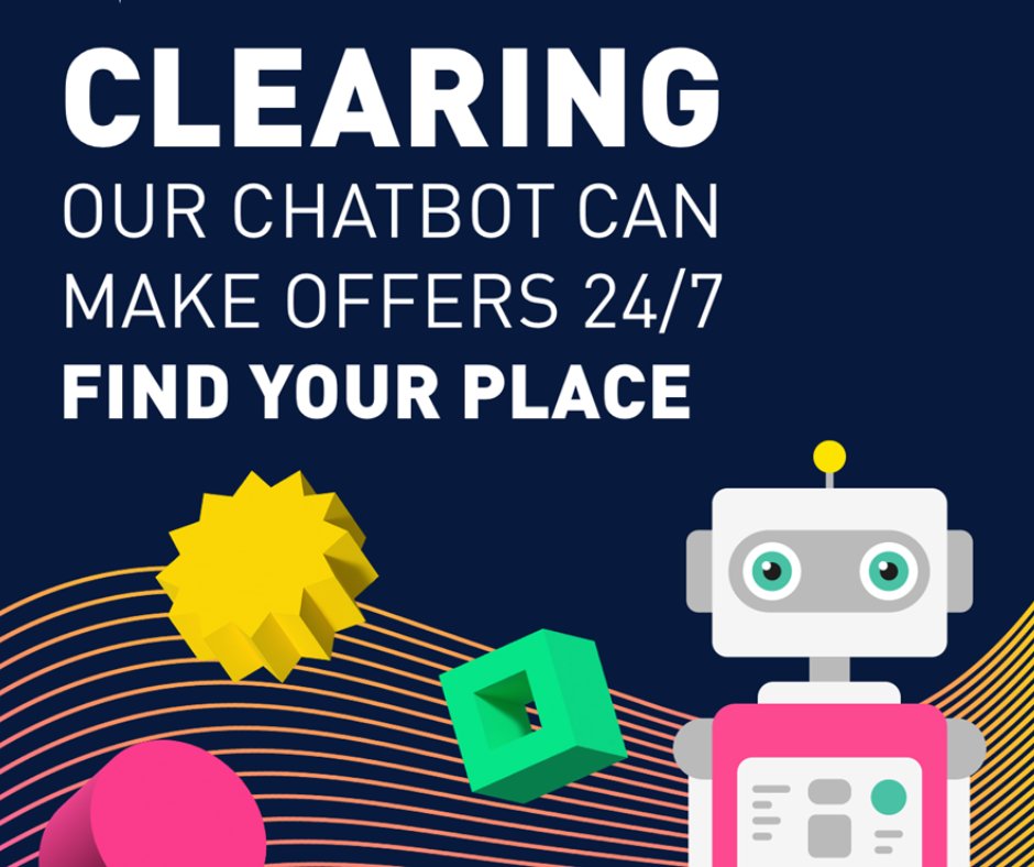 If you didn’t get your grades, want to change course, or maybe you’ve decided this morning that university is for you. Our Clearing hotline is open 8am - 8pm Call us on 0113 812 3113 😊

Our award-winning Chatbot, is also able to make offers, chat now 👉 bit.ly/3KJPA4H