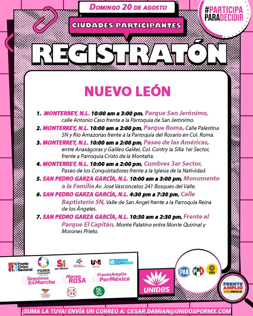 PC_NL_'s tweet photo. Desde la comodidad de dónde estés registrate en el Frente Amplio por México siguiendo esta liga: 
https://t.co/9ZnZvefi3n
Si necesitas ayuda y vives en NL, acude a cualquiera de estos módulos este domingo 20 de agosto.
@ScNl24
@MexicoUnidoNL
@CoparmexNL https://t.co/1W8ZttaDY4