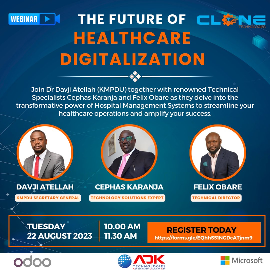 CloneTech22's tweet image. Embrace the Future of Healthcare Digitalization! 

Join us for an insightful live webinar that delves into the transformative power of Hospital Management Systems.

Mark your calendars and register here forms.gle/EQhhS51NGDcATj… #Webinar2023 #FutureOfHealthcare