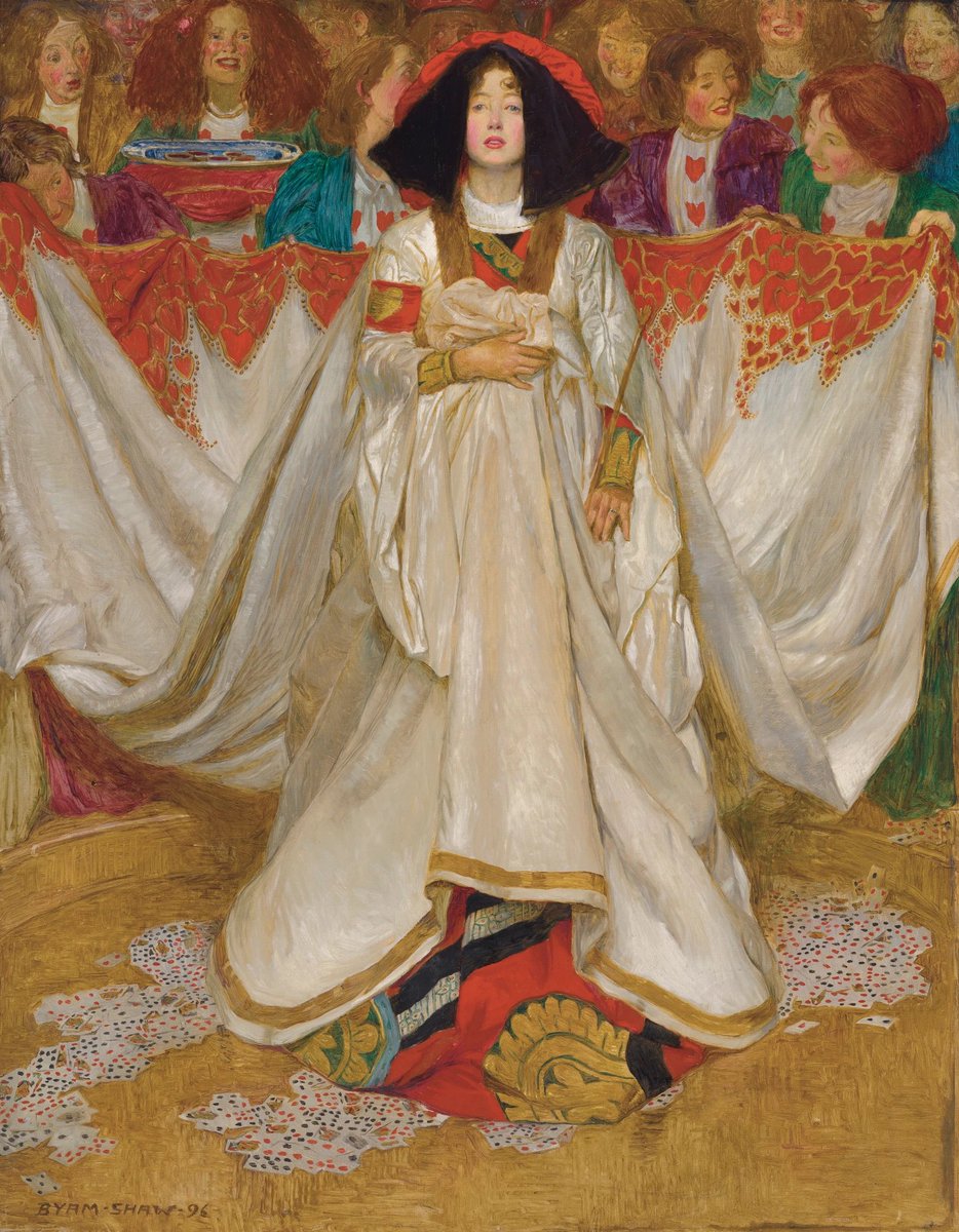 PreRaphSoc's tweet photo. ‘The Queen of Hearts
She made some tarts,
All on a summer’s day;’

Jam tarts and a nursery rhyme for  #TastyThursday. Painted by John Byam Liston Shaw, the Queen of Hearts was modelled by his fiancé Evelyn Pike Nott. Evelyn’s sister, the artist Isabel Codrington, has the tarts. https://t.co/YaJXV4lHaM