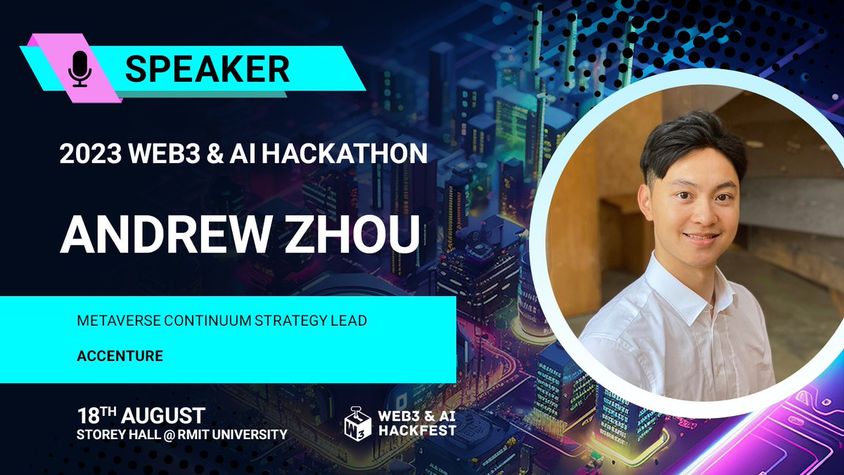 web3hackfest's tweet photo. We're excited to unveil our esteemed speaker for the #Web3Hackfest: Andrew Zhou, Metaverse Continuum Strategy Lead at @Accenture ! 🚨🎉
Andrew and his team are pushing the boundaries of emerging technology innovation, continually unlocking substantial value for clients and ecosystem partners.
Find out more about Andrew and his impactful work 👇https://t.co/bQPZw8R6TF
#Web3Hackfest #SpeakerAnnouncement #Web3 #Metaverse #Web3 #Innovation