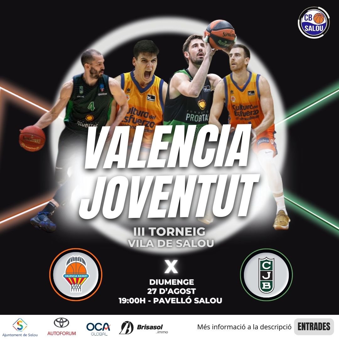 CbSalou's tweet photo. CLUB | Vine a gaudir d’un partit de gran altura!

🏆 III Torneig Vila de Salou
📆 Diumenge 27 d’agost
🕛 19:00 h
📍Pavelló Municipal de Salou

@valenciabasket 🆚 @Penya1930 

✍️ Inscripcions anticipades al nostre perfil

#JuntsFentHistoria https://t.co/Acxt4lLTZT